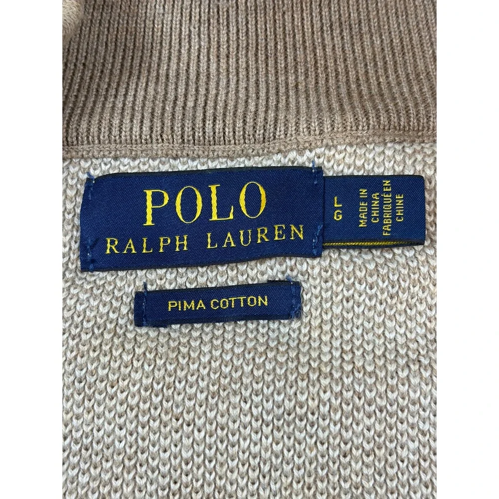 Polo Ralph Lauren Mens Large Tan Pima Cotton Textured Quarter Zip Sweater L